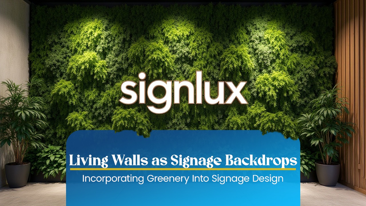 Green living wall behind logo signage in a retail store