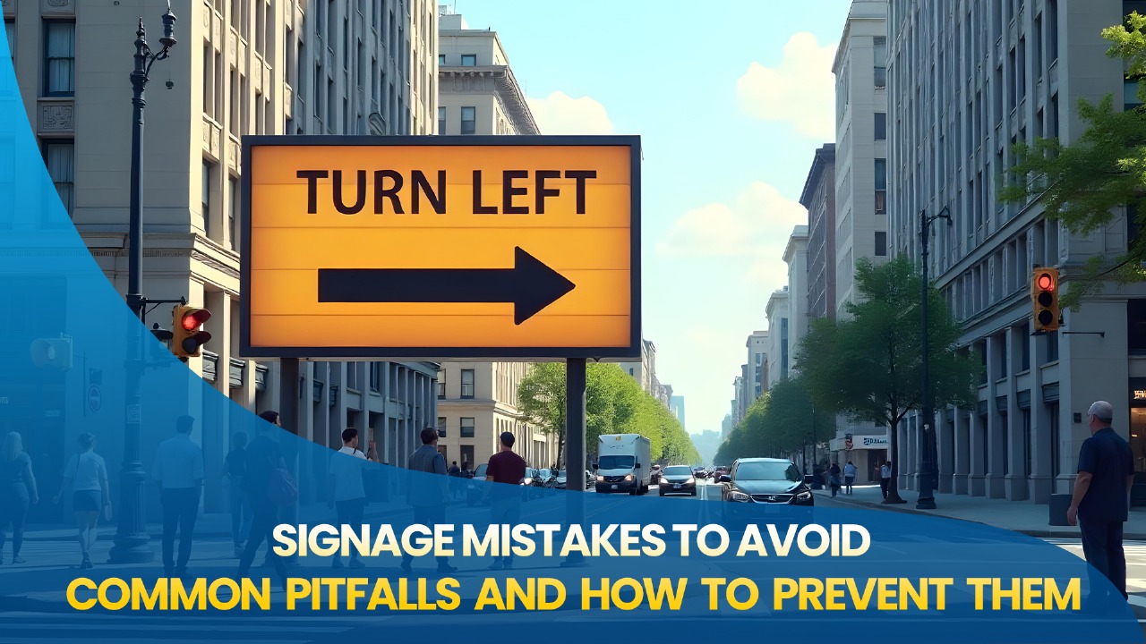 Business owner fixing a storefront sign to improve visibility