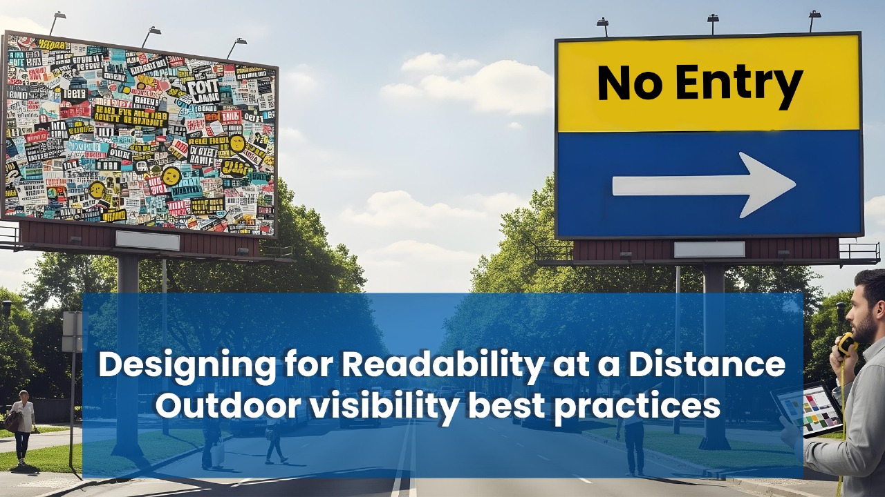 Person viewing large outdoor sign with high contrast and clear font