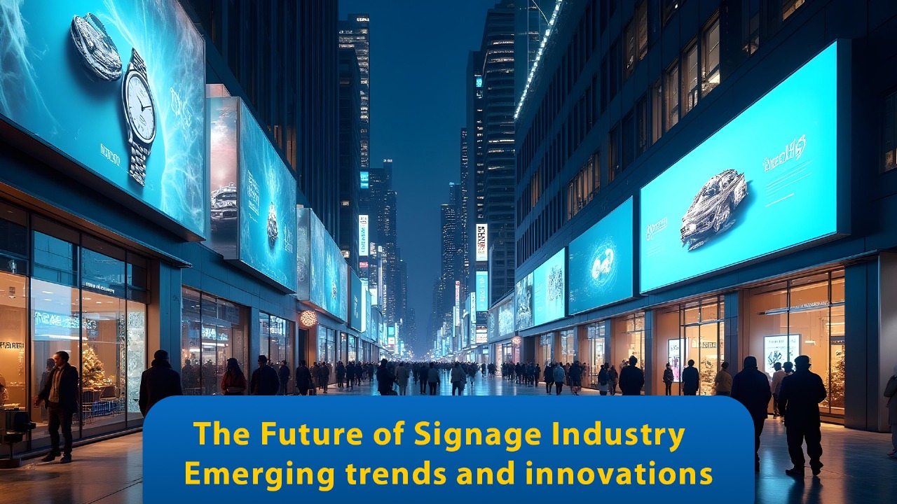 Futuristic digital signage display in a modern city