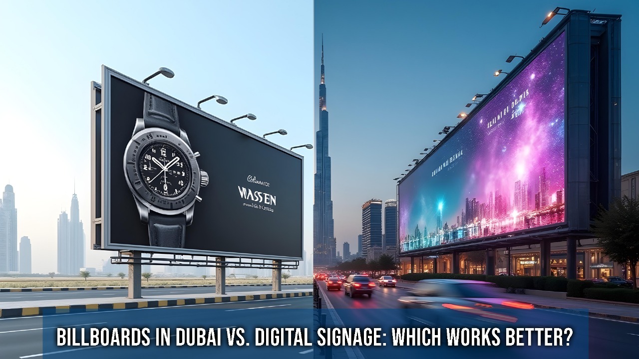 A comparison of billboards on Sheikh Zayed Road and digital signage screens in Dubai Mall