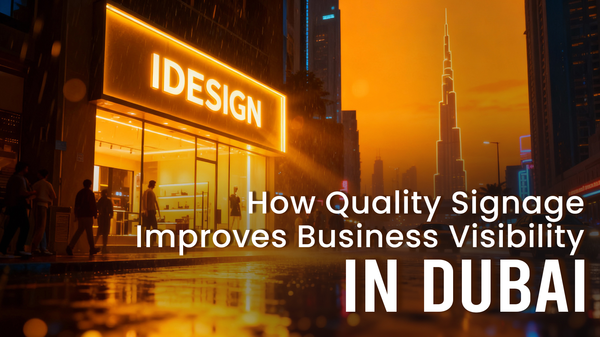 Illuminated retail signage on a Dubai storefront showing how quality LED signs enhance business visibility at night.